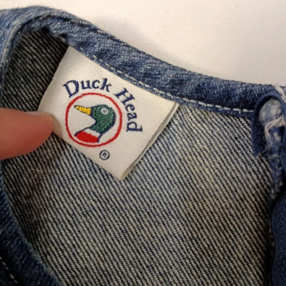 Vintage‎ Duck Head Denim Jumper Dress Flowers Girls Size 4 Embroidered Zipper